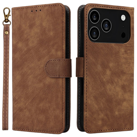 For iPhone 17 Pro Max Case Wallet RFID Blocking PU Leather Phone Cover Stand with Strap - Brown
