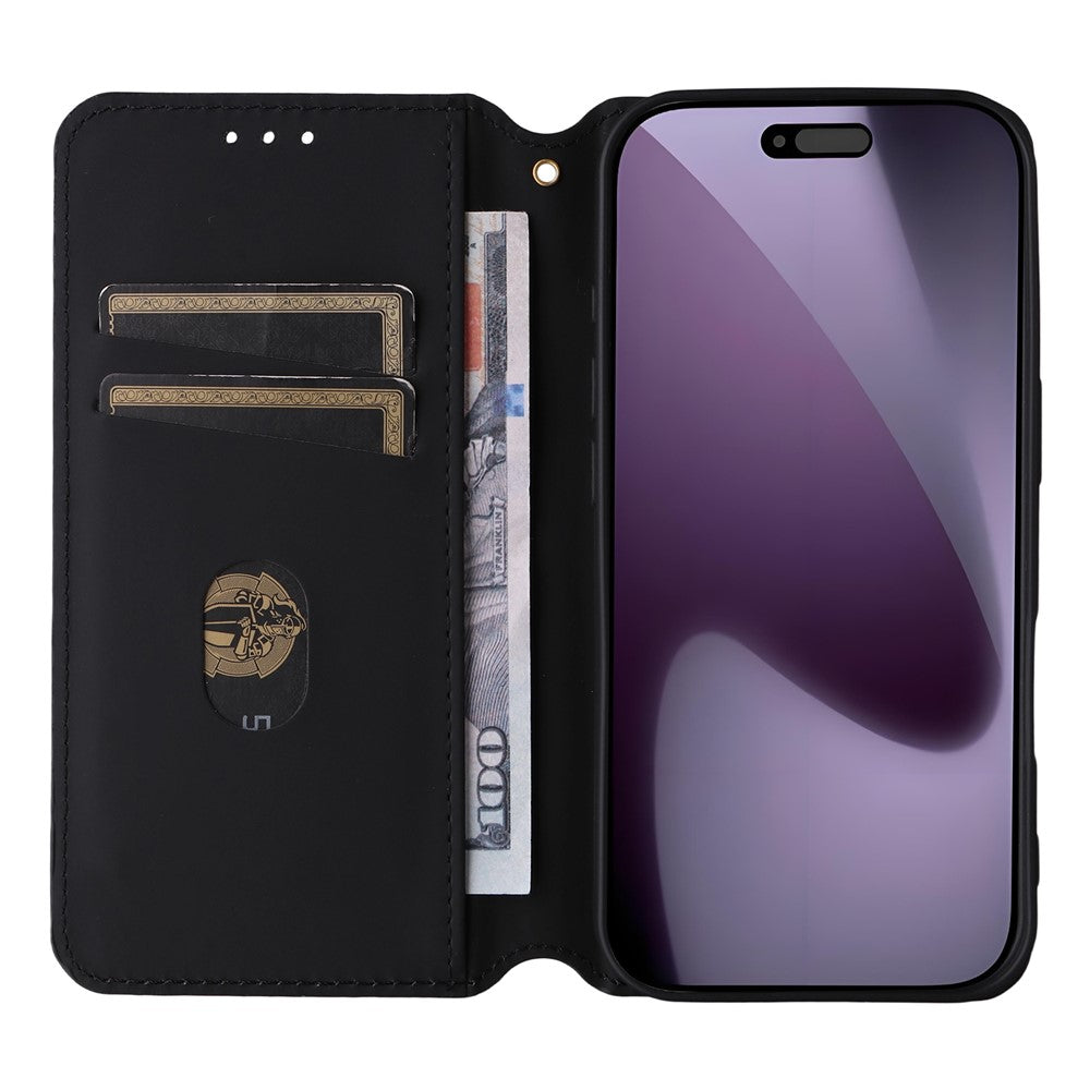 For iPhone 17 Pro Max Case Wallet Rhombus Imprinted Leather Phone Cover - Black