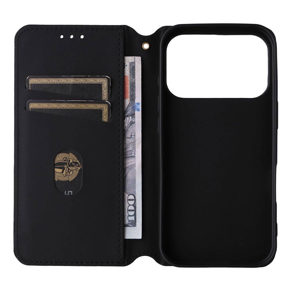 For iPhone 17 Pro Max Case Wallet Rhombus Imprinted Leather Phone Cover - Black