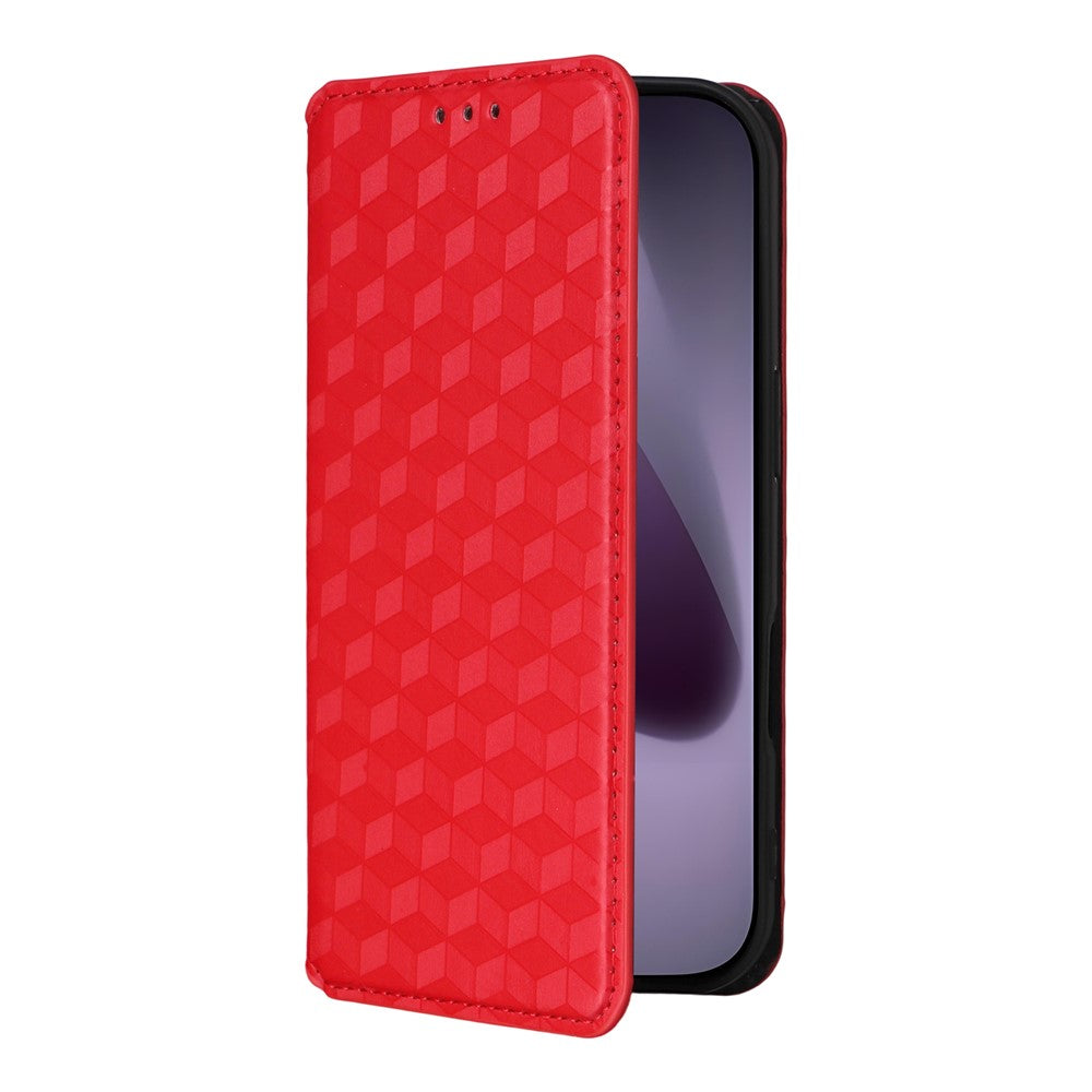For iPhone 17 Pro Max Case Wallet Rhombus Imprinted Leather Phone Cover - Red
