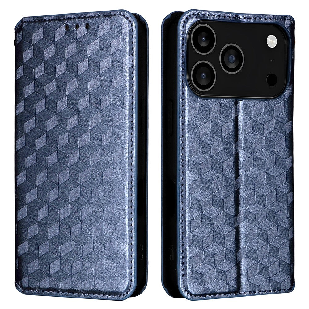 For iPhone 17 Pro Max Case Wallet Rhombus Imprinted Leather Phone Cover - Blue