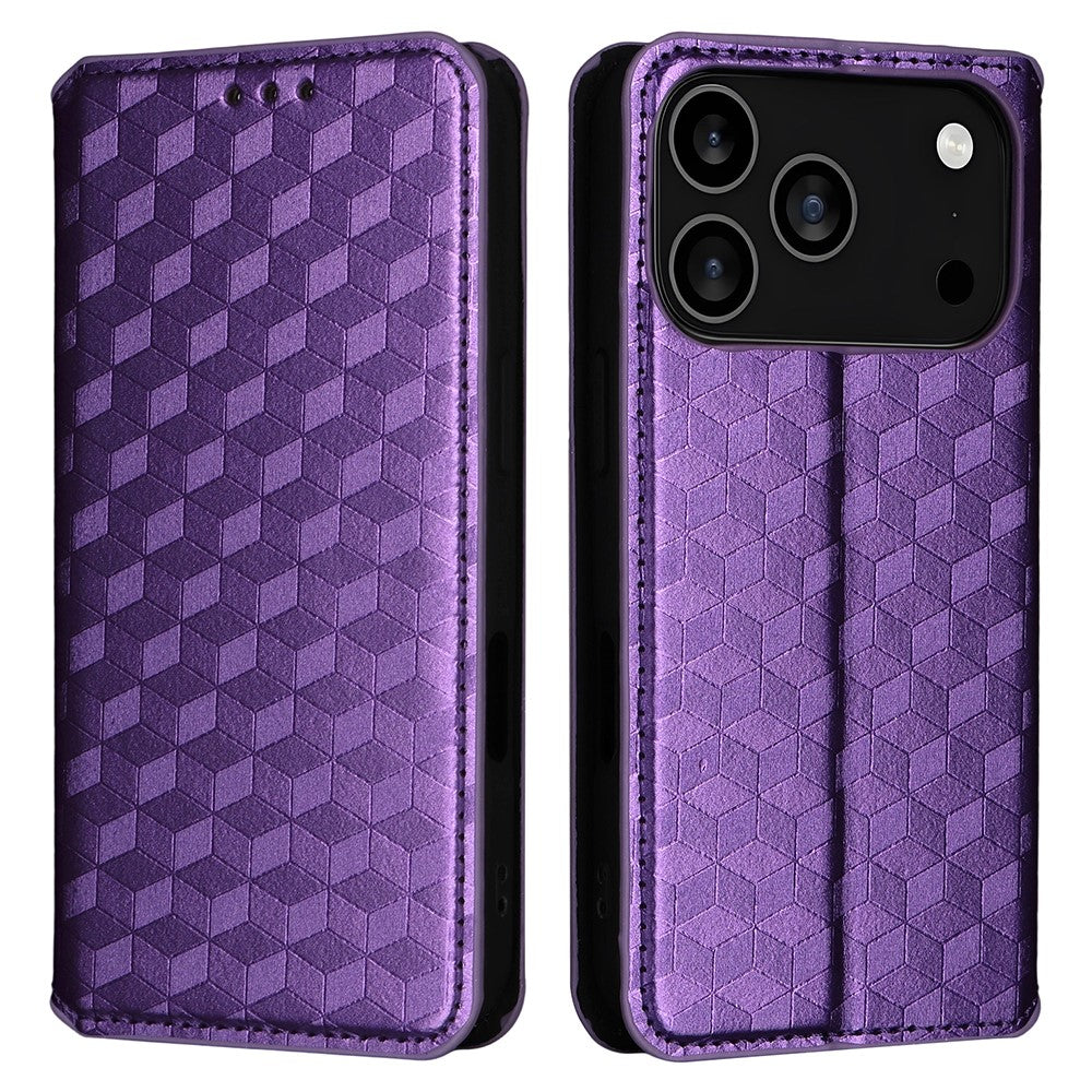 For iPhone 17 Pro Max Case Wallet Rhombus Imprinted Leather Phone Cover - Purple