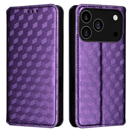 For iPhone 17 Pro Max Case Wallet Rhombus Imprinted Leather Phone Cover - Purple