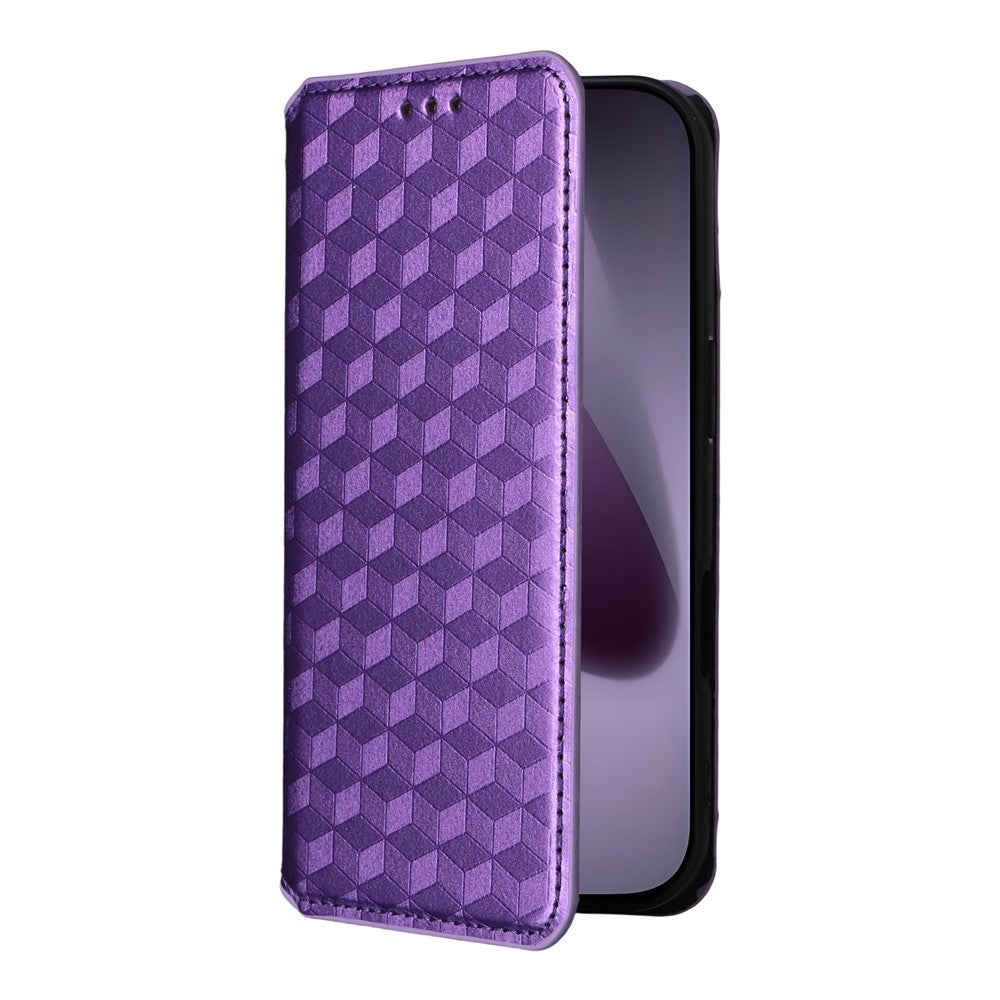 For iPhone 17 Pro Max Case Wallet Rhombus Imprinted Leather Phone Cover - Purple