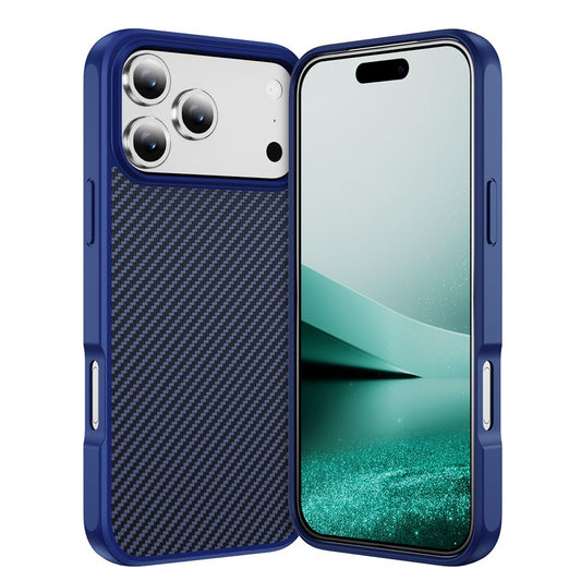 For iPhone 17 Pro Max Case Carbon Fiber Texture PC + TPU Phone Cover Compatible with MagSafe - Blue