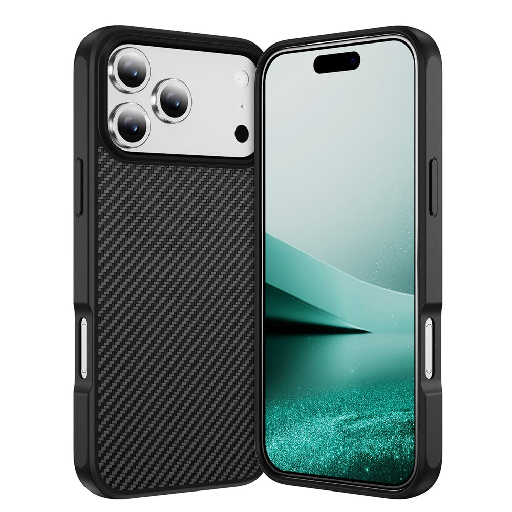 For iPhone 17 Pro Max Case Carbon Fiber Texture PC + TPU Phone Cover Compatible with MagSafe - Black