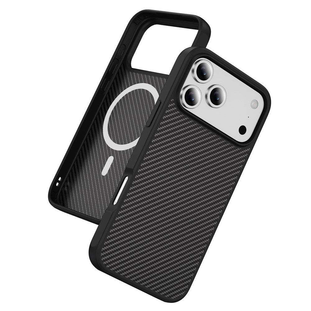 For iPhone 17 Pro Max Case Carbon Fiber Texture PC + TPU Phone Cover Compatible with MagSafe - Black
