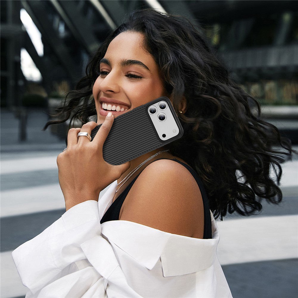 For iPhone 17 Pro Max Case Carbon Fiber Texture PC + TPU Phone Cover Compatible with MagSafe - Black