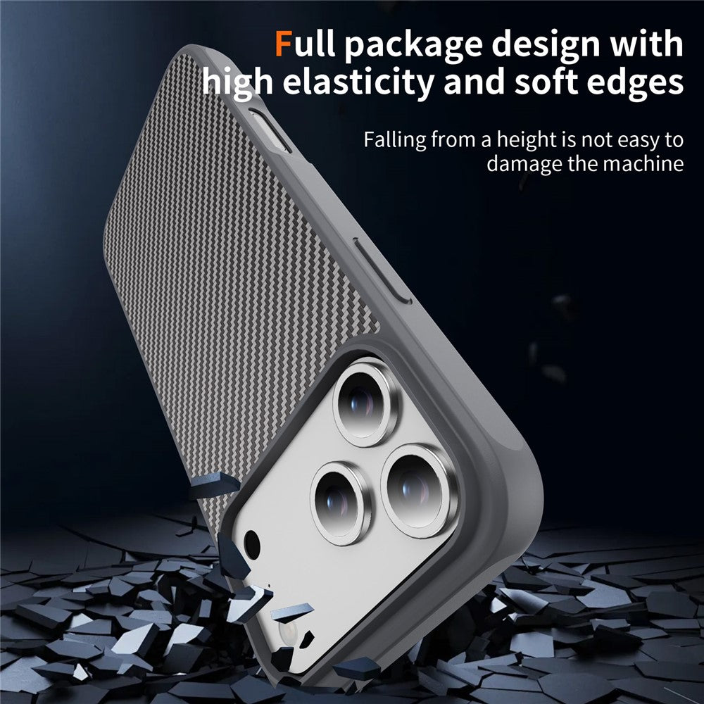For iPhone 17 Pro Max Case Carbon Fiber Texture PC + TPU Phone Cover Compatible with MagSafe - Grey