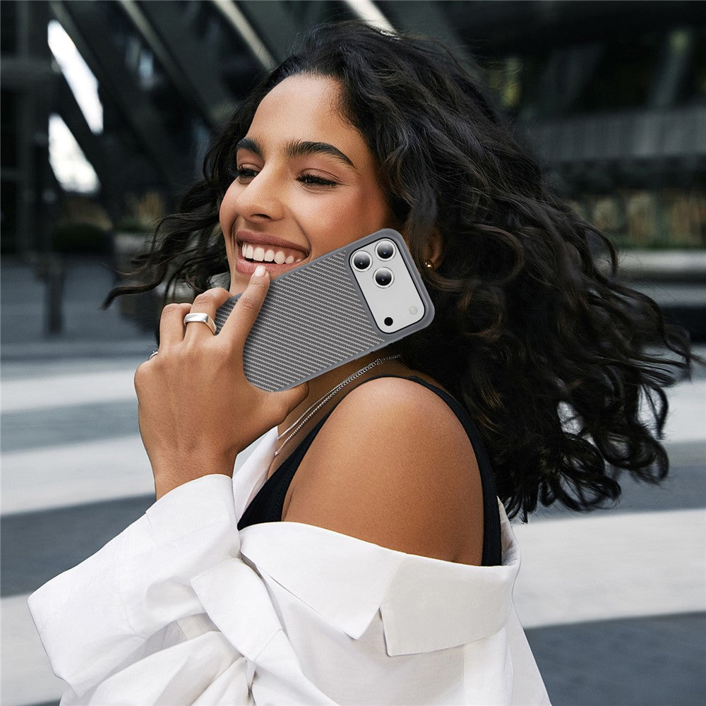 For iPhone 17 Pro Max Case Carbon Fiber Texture PC + TPU Phone Cover Compatible with MagSafe - Grey