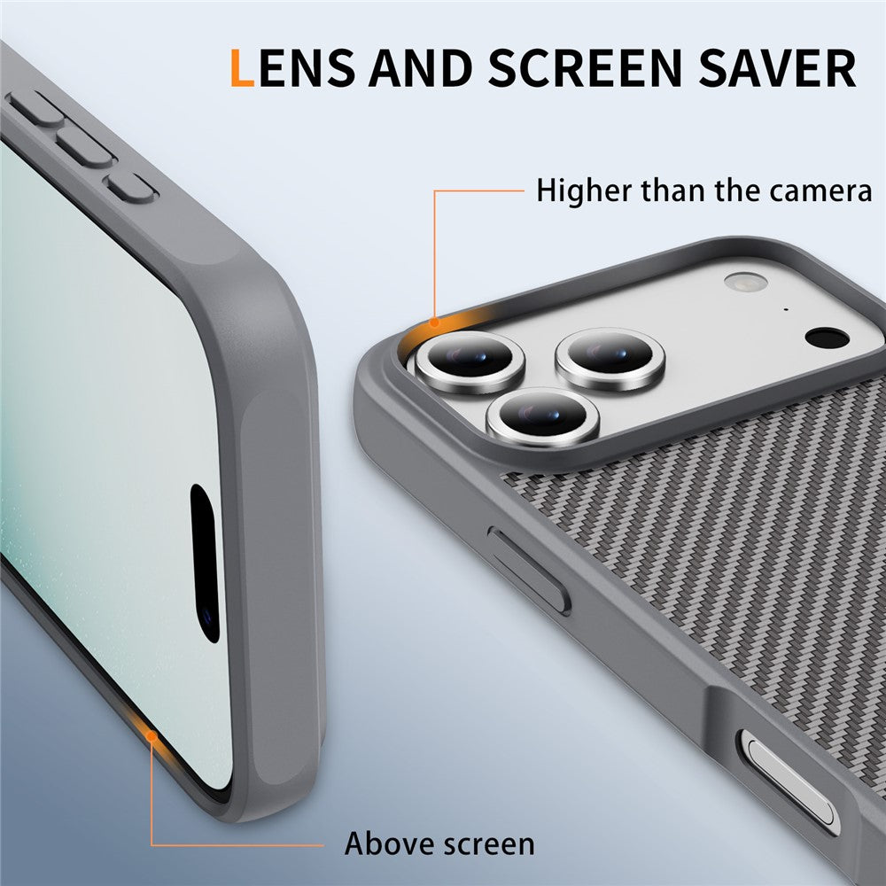 For iPhone 17 Pro Max Case Carbon Fiber Texture PC + TPU Phone Cover Compatible with MagSafe - Grey