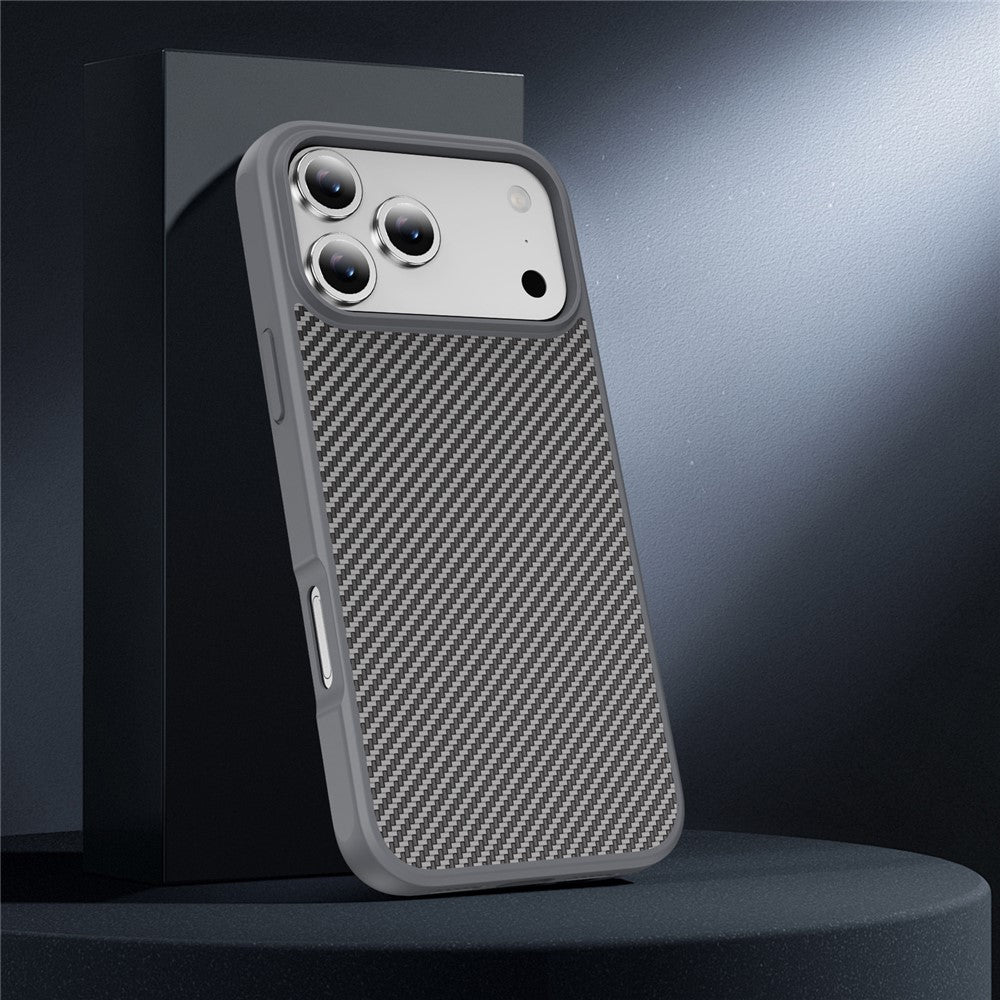 For iPhone 17 Pro Max Case Carbon Fiber Texture PC + TPU Phone Cover Compatible with MagSafe - Grey