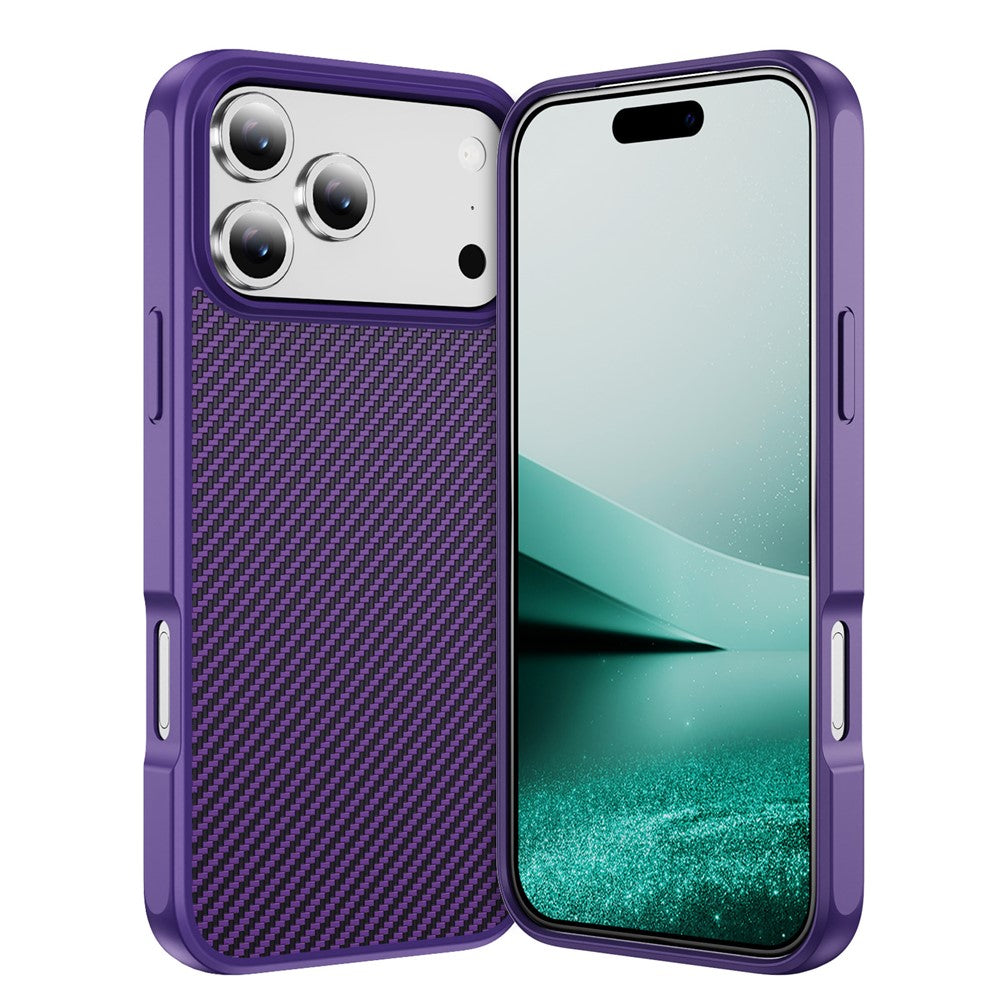 For iPhone 17 Pro Max Case Carbon Fiber Texture PC + TPU Phone Cover Compatible with MagSafe - Purple