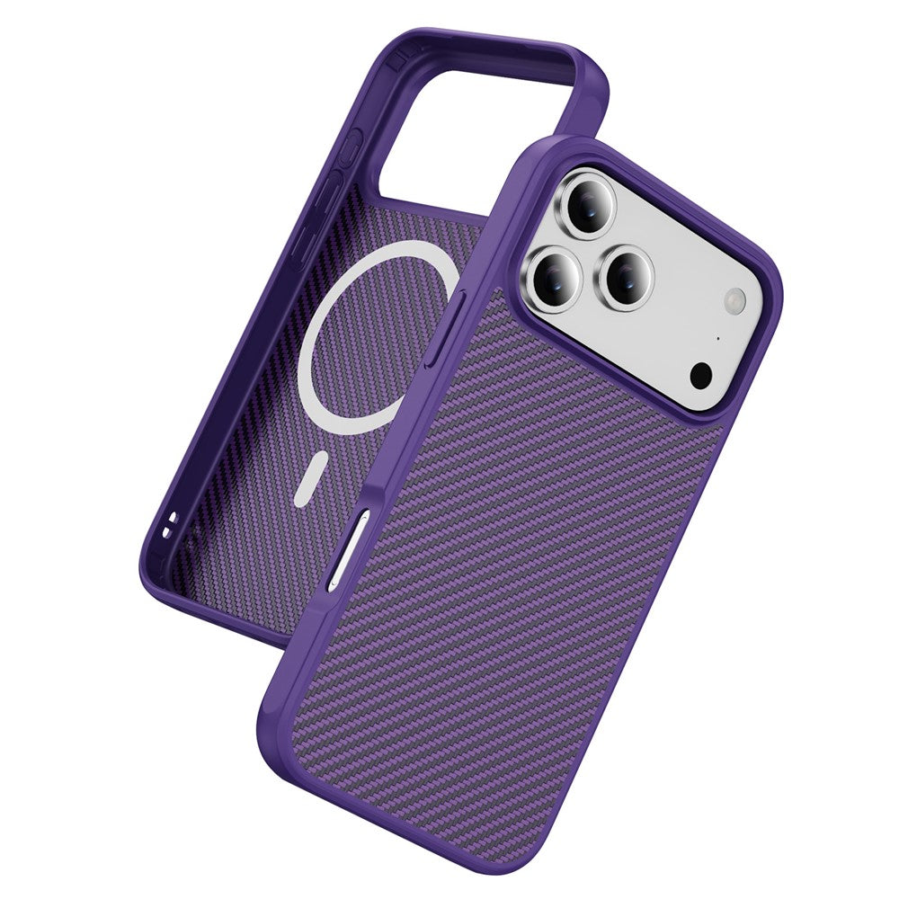 For iPhone 17 Pro Max Case Carbon Fiber Texture PC + TPU Phone Cover Compatible with MagSafe - Purple
