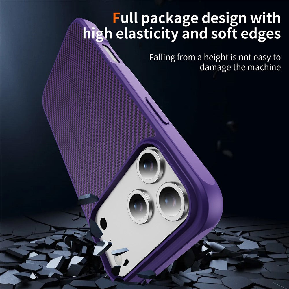 For iPhone 17 Pro Max Case Carbon Fiber Texture PC + TPU Phone Cover Compatible with MagSafe - Purple