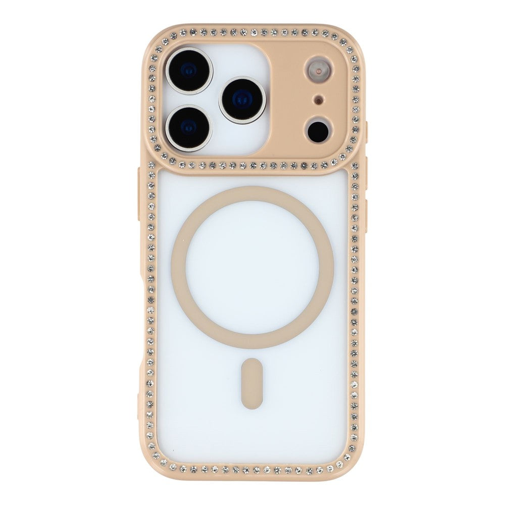 For iPhone 17 Pro Max Case Compatible with MagSafe Sparkling Rhinestone Decor TPU + PC Clear Phone Back Cover - Brown