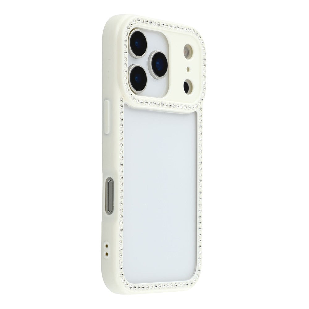 For iPhone 17 pro max Case Sparkling Rhinestone Decor TPU + PC Clear Phone Back Cover - White
