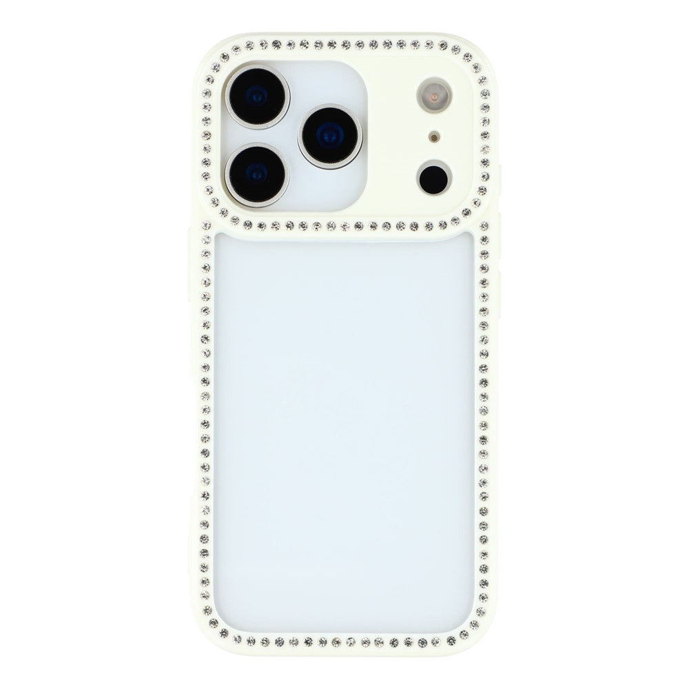 For iPhone 17 pro max Case Sparkling Rhinestone Decor TPU + PC Clear Phone Back Cover - White