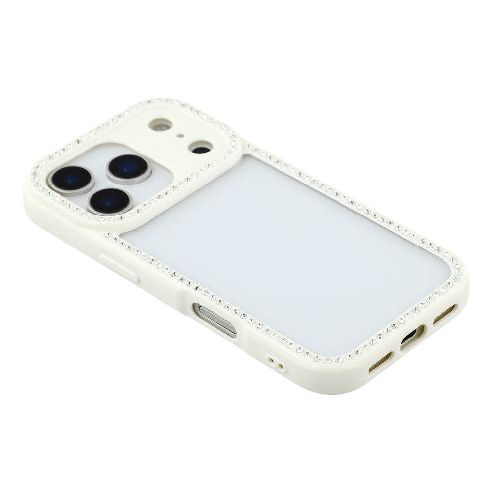 For iPhone 17 pro max Case Sparkling Rhinestone Decor TPU + PC Clear Phone Back Cover - White
