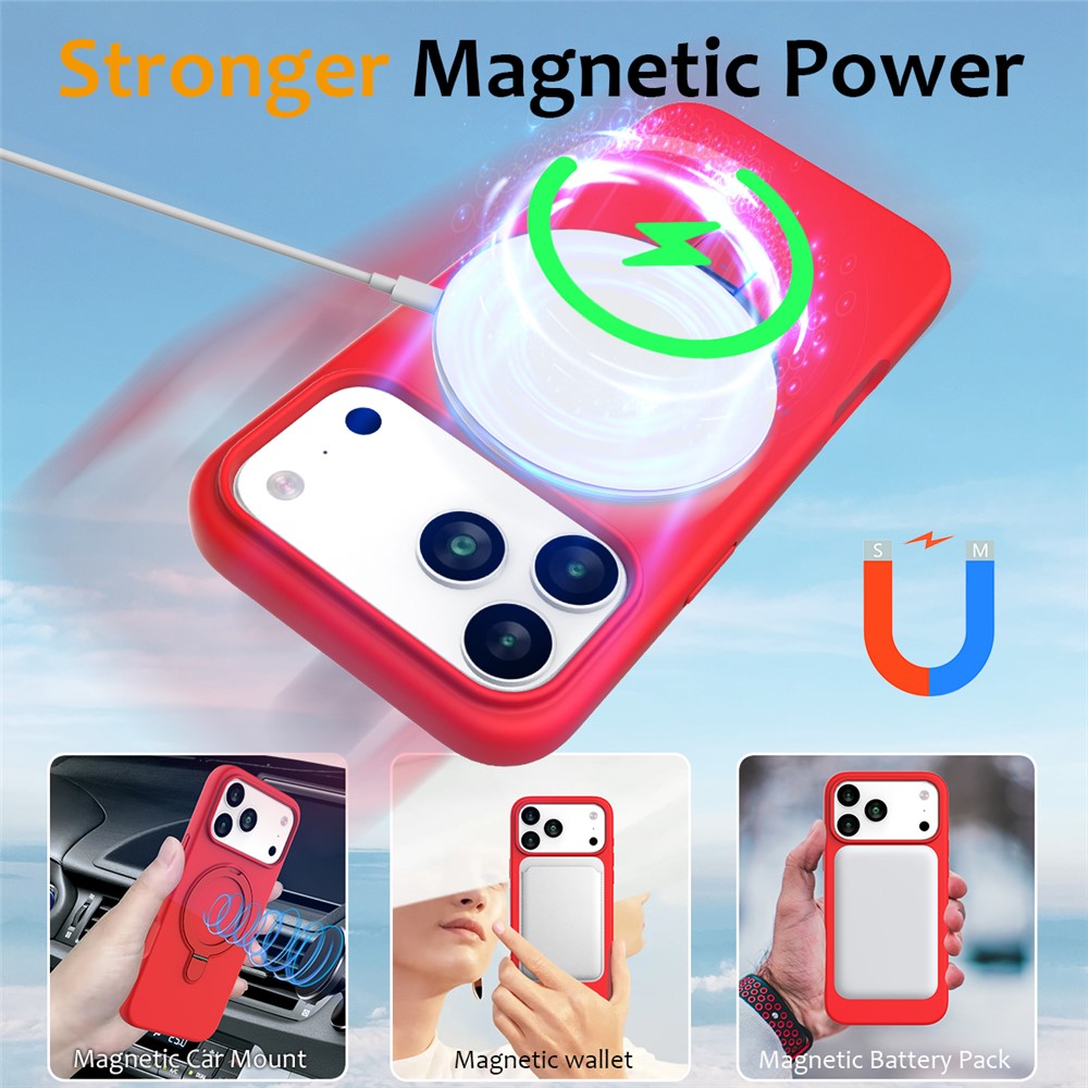 For iPhone 17 Pro Max Case Compatible with MagSafe Kickstand PC + Silicone Phone Cover - Red