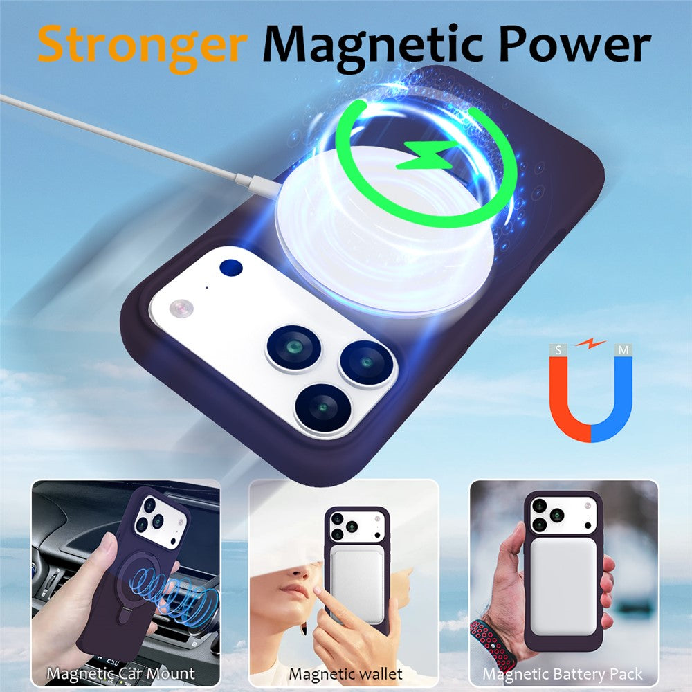 For iPhone 17 Pro Max Case Compatible with MagSafe Kickstand PC + Silicone Phone Cover - Dark Purple