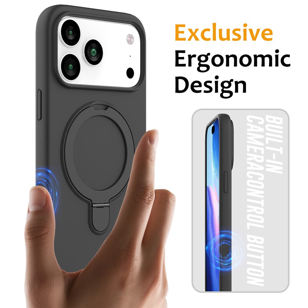 For iPhone 17 Pro Max Case Compatible with MagSafe Kickstand PC + Silicone Phone Cover - Black Grey