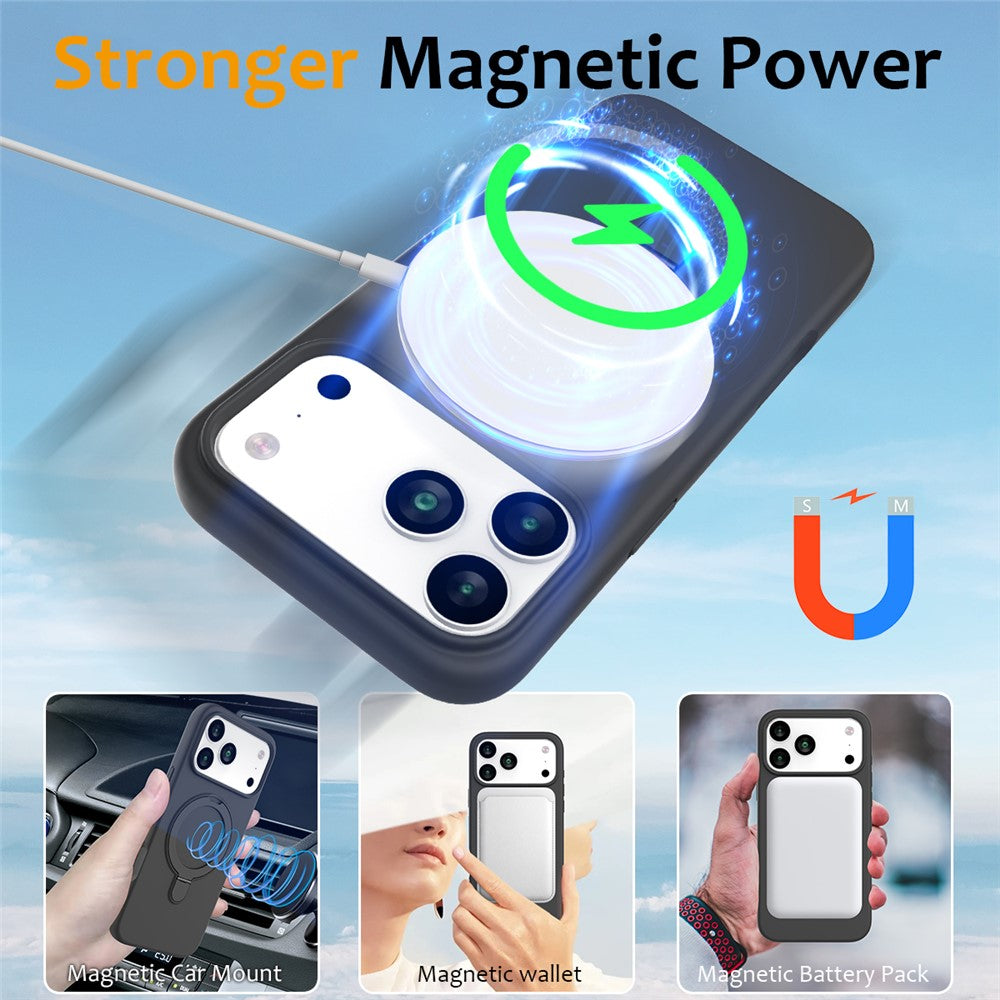 For iPhone 17 Pro Max Case Compatible with MagSafe Kickstand PC + Silicone Phone Cover - Black Grey