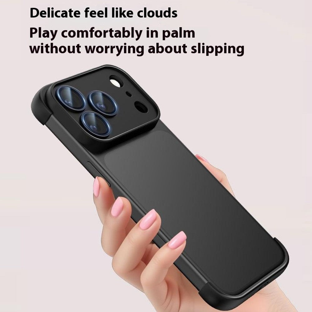 For iPhone 17 Pro Max Frameless Case Corner Edge Protection TPU Silicone Cover with Camera Lens Protector - Black