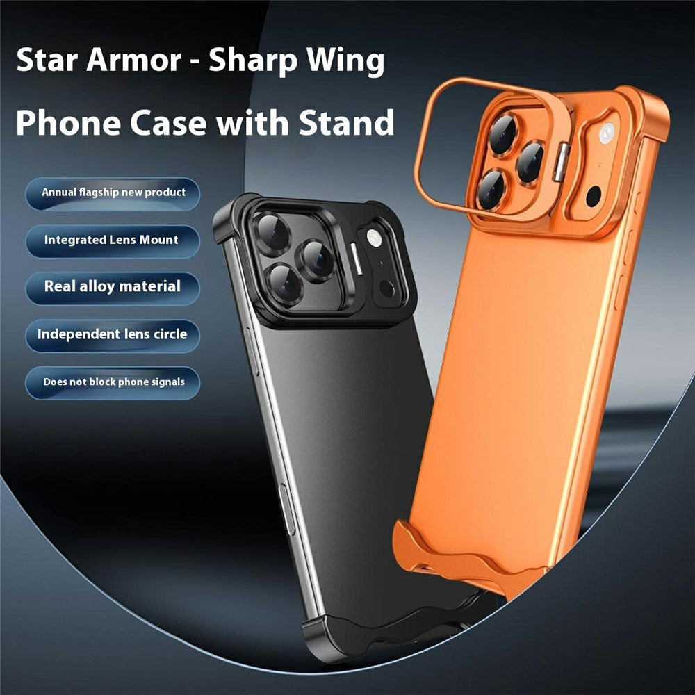 For iPhone 17 Pro Max Bumper Case Lens Kickstand Heat Dissipating Metal Corner Phone Cover - Orange