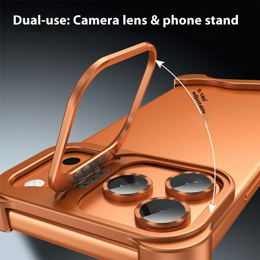 For iPhone 17 Pro Max Bumper Case Lens Kickstand Heat Dissipating Metal Corner Phone Cover - Orange