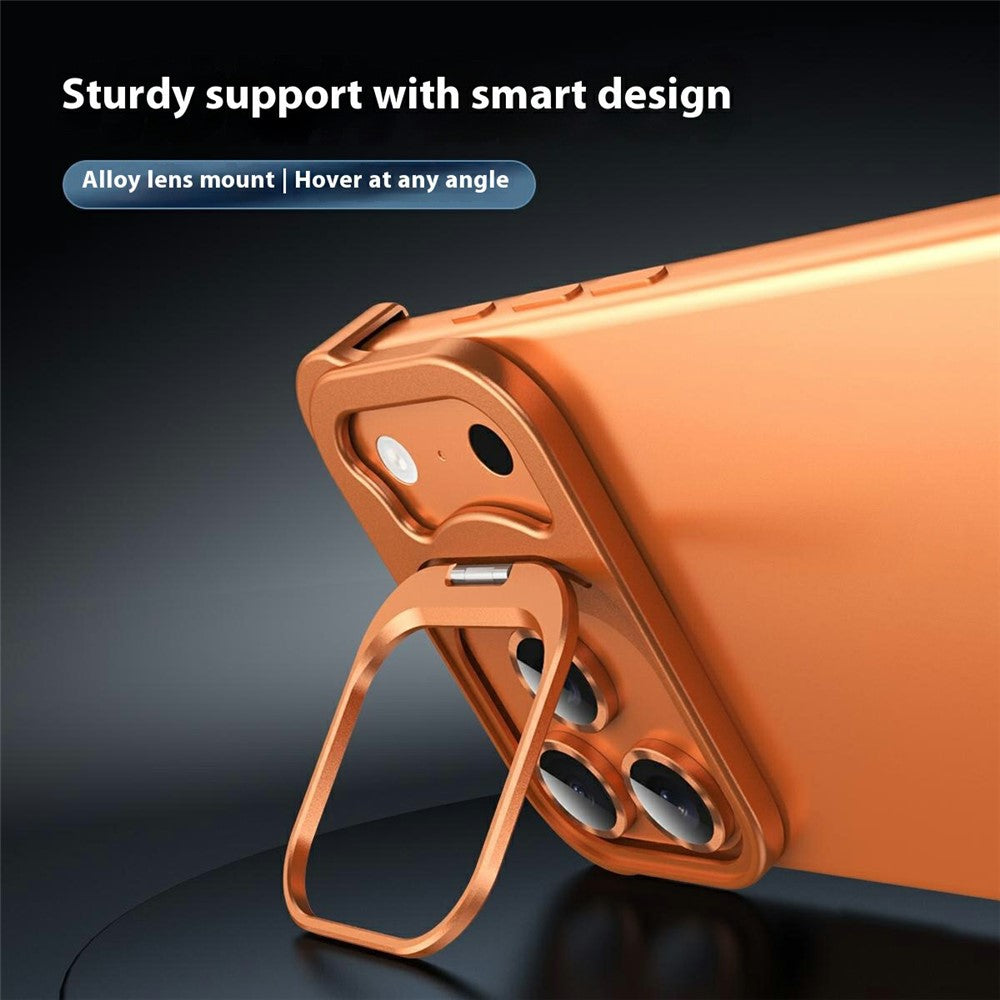 For iPhone 17 Pro Max Bumper Case Lens Kickstand Heat Dissipating Metal Corner Phone Cover - Orange