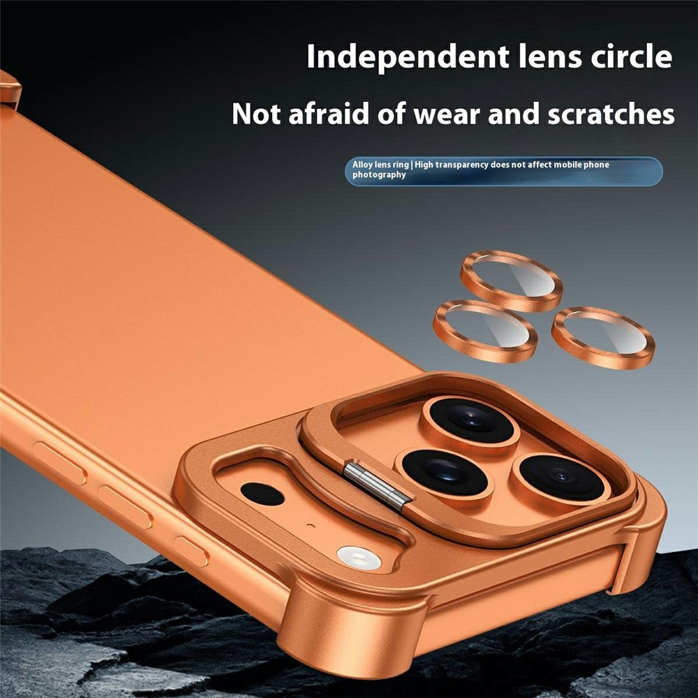 For iPhone 17 Pro Max Bumper Case Lens Kickstand Heat Dissipating Metal Corner Phone Cover - Orange