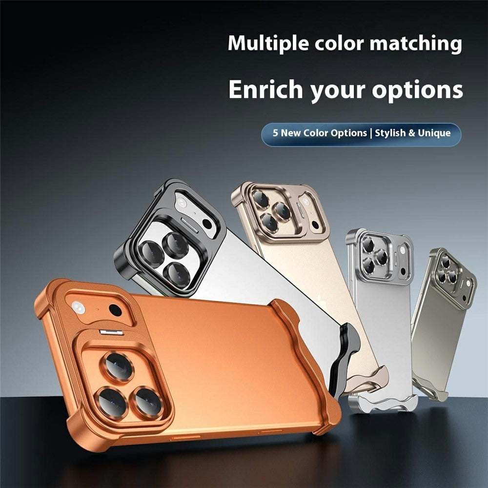 For iPhone 17 Pro Max Bumper Case Lens Kickstand Heat Dissipating Metal Corner Phone Cover - Orange