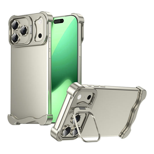 For iPhone 17 Pro Max Bumper Case Lens Kickstand Heat Dissipating Metal Corner Phone Cover - Titanium