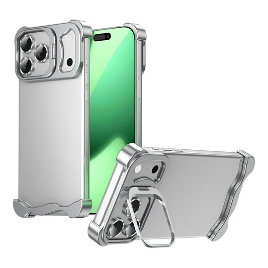 For iPhone 17 Pro Max Bumper Case Lens Kickstand Heat Dissipating Metal Corner Phone Cover - Silver