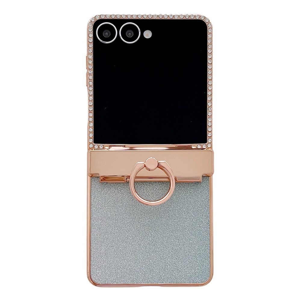 For Samsung Galaxy Z Flip7 5G Case Glitter Design Rhinestone Decor Hard PC Phone Cover - Gold