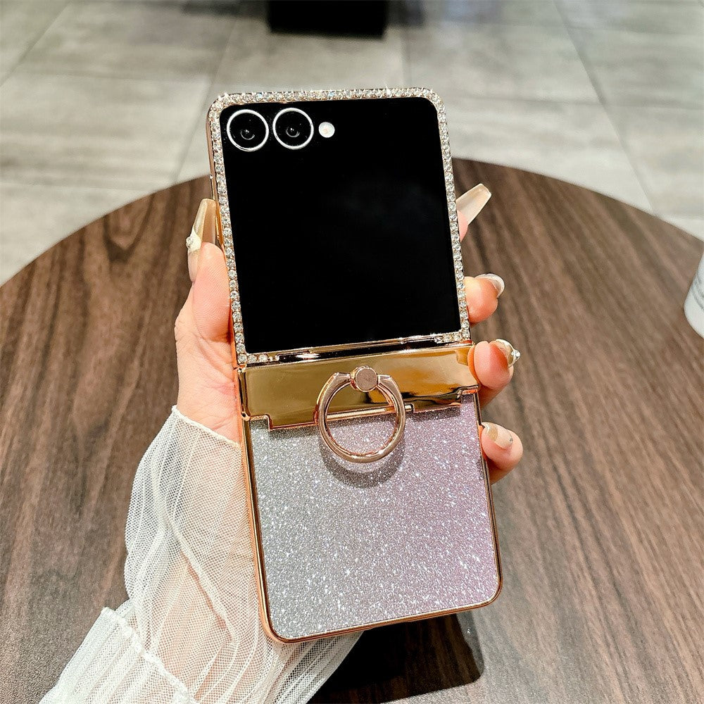 For Samsung Galaxy Z Flip7 5G Case Glitter Design Rhinestone Decor Hard PC Phone Cover - Purple