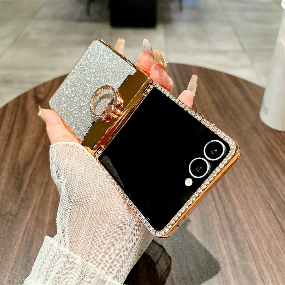 For Samsung Galaxy Z Flip7 5G Case Glitter Design Rhinestone Decor Hard PC Phone Cover - Black