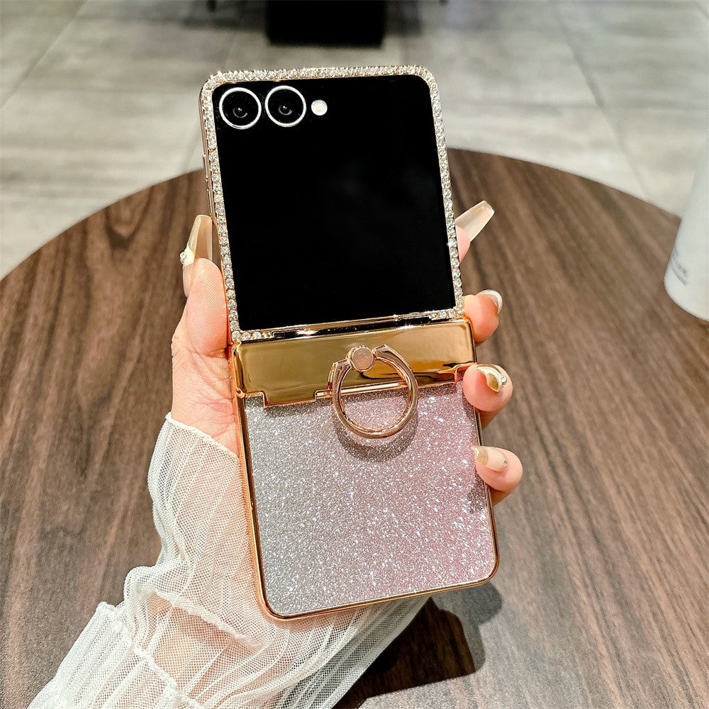 For Samsung Galaxy Z Flip7 5G Case Glitter Design Rhinestone Decor Hard PC Phone Cover - Pink