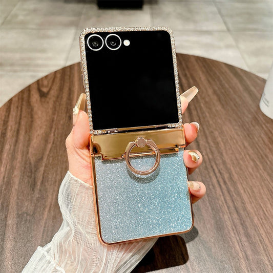 For Samsung Galaxy Z Flip7 5G Case Glitter Design Rhinestone Decor Hard PC Phone Cover - Blue