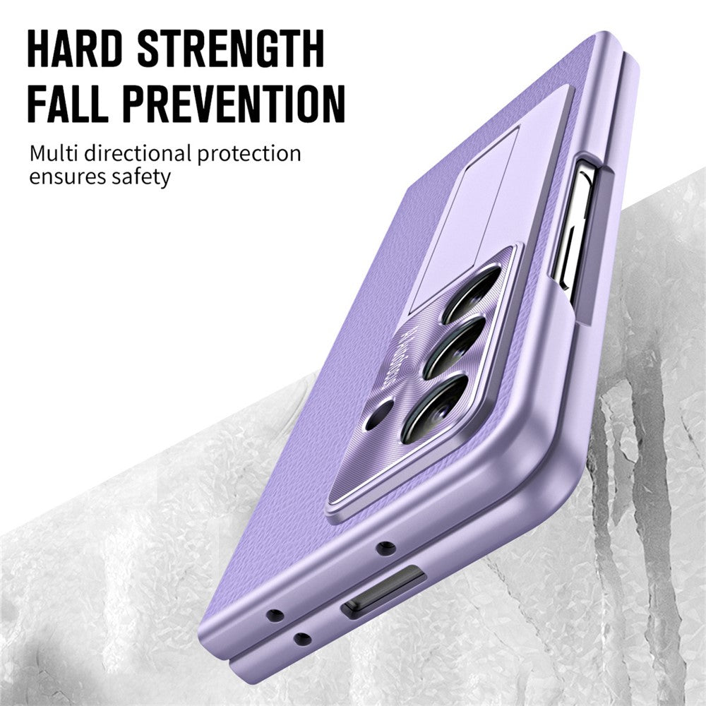 For Samsung Galaxy Z Fold7 5G Case Kickstand Leather + PC Phone Cover with Tempered Glass Film - Purple
