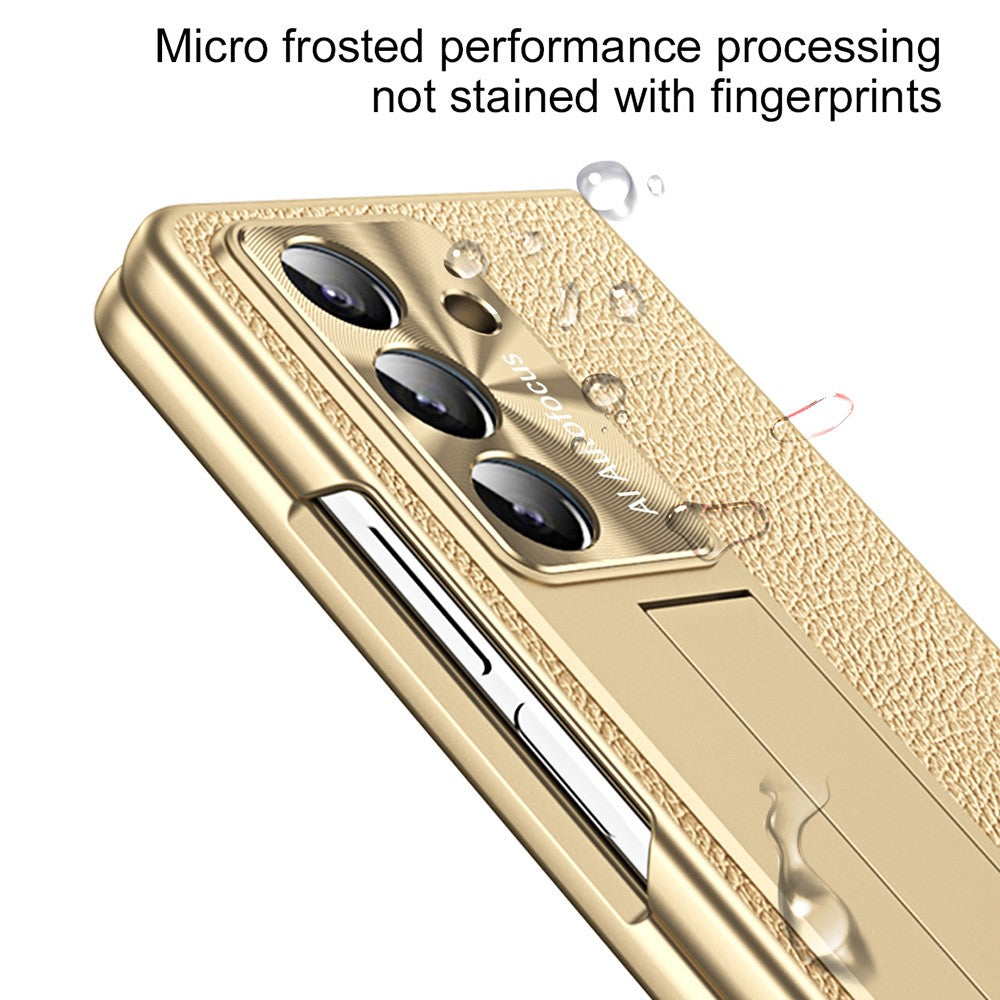 For Samsung Galaxy Z Fold7 5G Case Kickstand Leather + PC Hard Phone Cover with Screen Film and Stylus - Silver