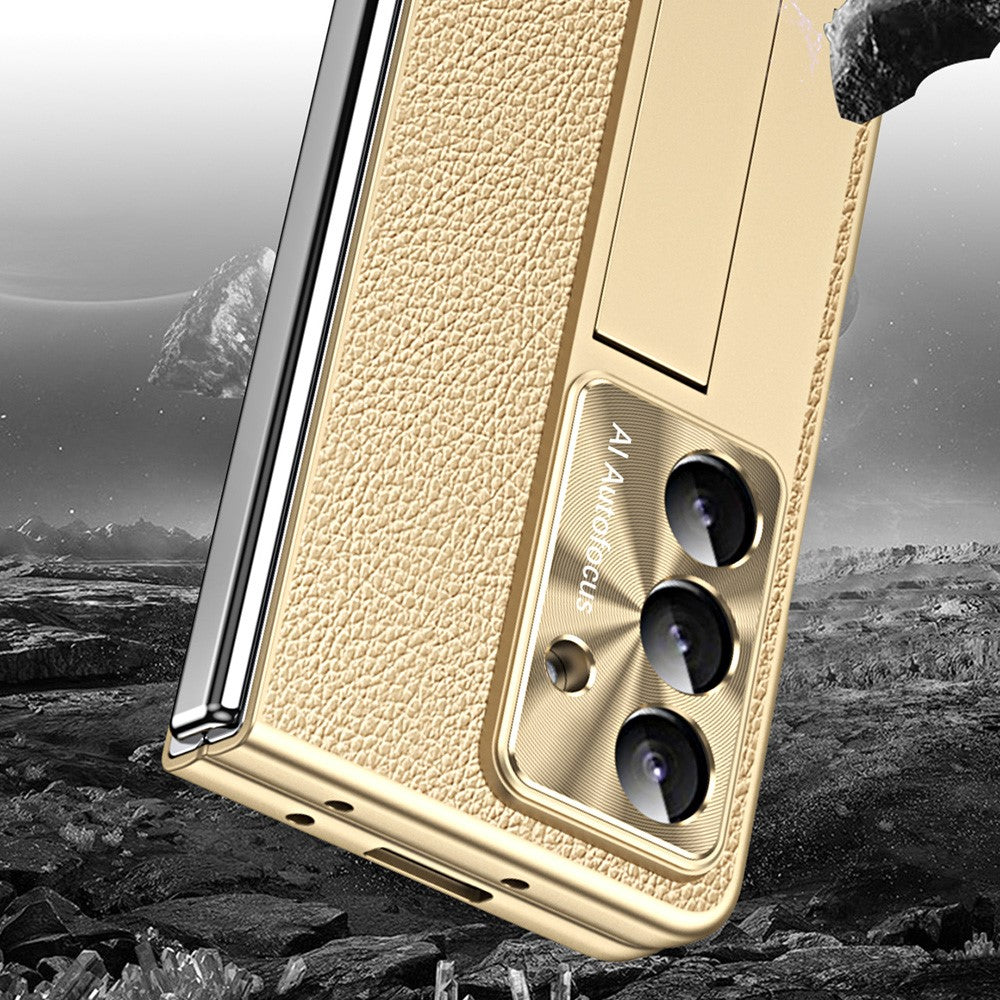 For Samsung Galaxy Z Fold7 5G Case Kickstand Leather + PC Hard Phone Cover with Screen Film and Stylus - Blue