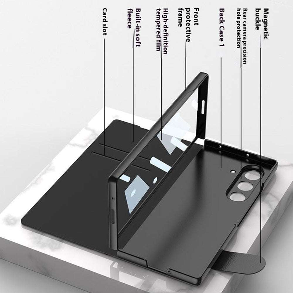GKK For Samsung Galaxy Z Fold7 5G Case with Pencil Slot Hard PC + PU + Tempered Glass Phone Cover - Grey