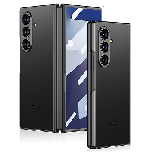 GKK For Samsung Galaxy Z Fold7 5G Case Skin Touch PC + Tempered Glass Slim Phone Cover - Titanium Black