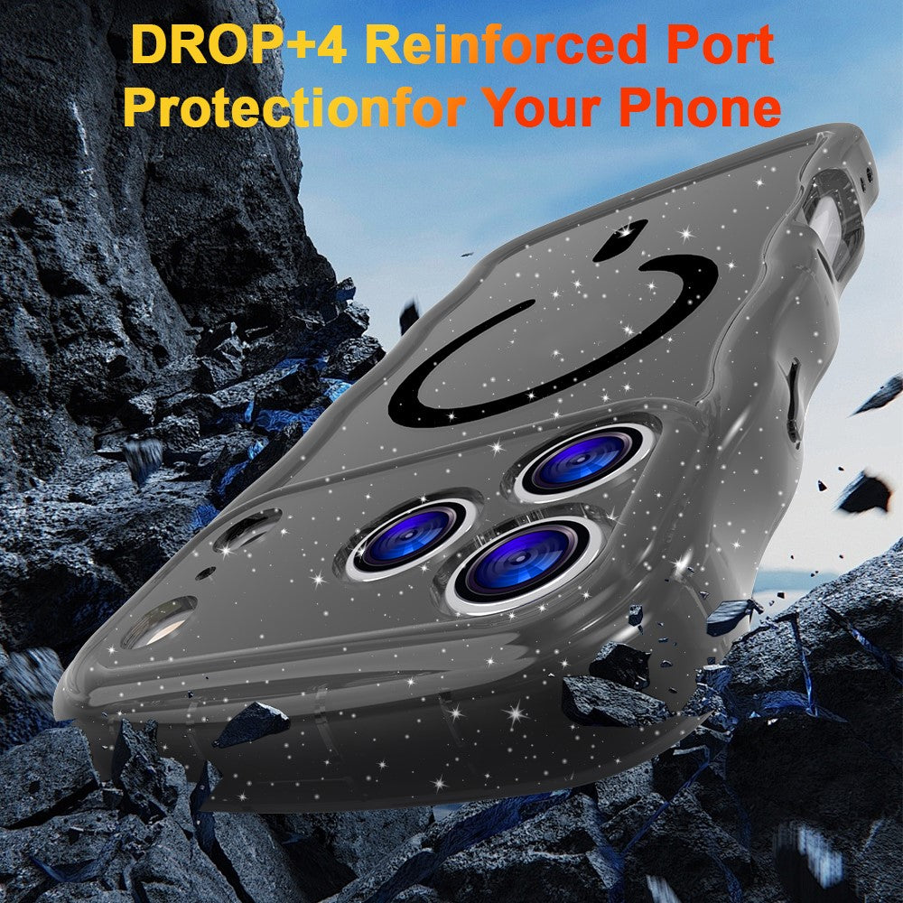 For iPhone 17 Pro Max Magnetic Case Wave Edge Glitter TPU Phone Back Cover - Transparent Black