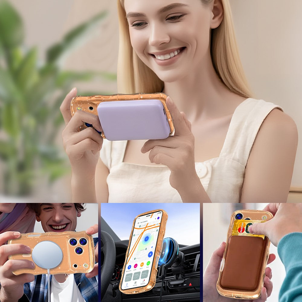 For iPhone 17 Pro Max Magnetic Case Wave Edge Glitter TPU Phone Back Cover - Rose Gold