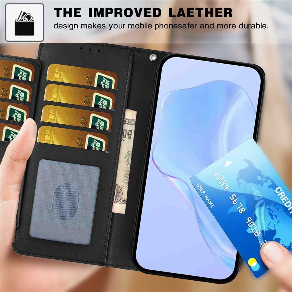 For iPhone 17 Pro Max Wallet Case with Strap / Multiple Card Slots Solid Color Leather Stand Phone Cover - Black
