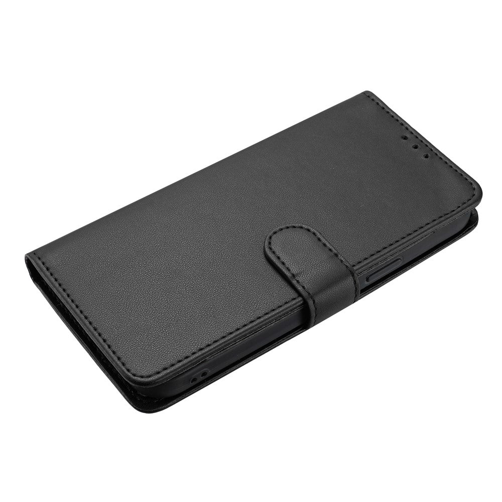 For iPhone 17 Pro Max Wallet Case with Strap / Multiple Card Slots Solid Color Leather Stand Phone Cover - Black
