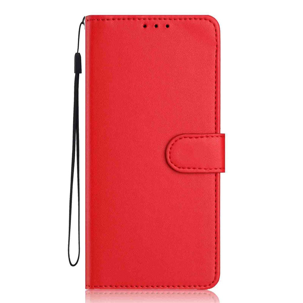 For iPhone 17 Pro Max Wallet Case with Strap / Multiple Card Slots Solid Color Leather Stand Phone Cover - Red